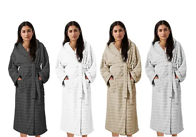 Ribbed Terry Towelling Bathrobe 100% Cotton Unisex Hooded Dressing Gown 2 Pocket • £18.75