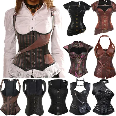 Women's Steel Boned Vintage Corset Steampunk Gothic Bustier Waist Training Vest • $30.99