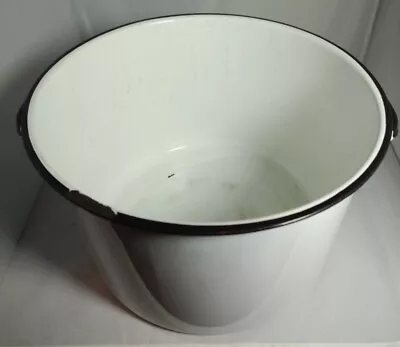 Vintage Large White Enamel Soup/Stock Pot With Black Trim No Lid • $16