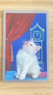 Vintage 70s Swap Card White Cat Clock Blank Back • $4.95