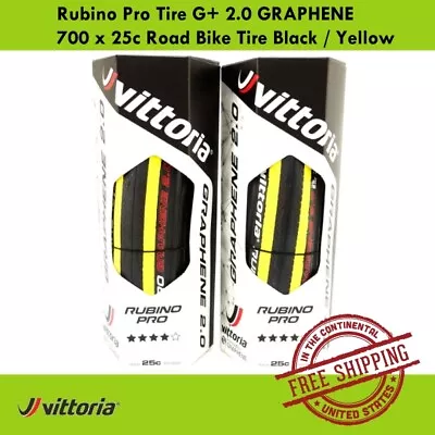 Vittoria Rubino Pro Tire G+ 2.0 GRAPHENE 700 X 25c Road Bike Tire Black / Yellow • $46.90