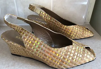 Sabrina Chic Tan Suede Wedge Slingbacks With Gold Sparkle-UK 5.5 NEW NO TAGS • £15
