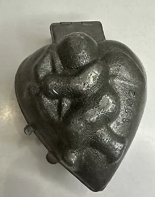 Vintage Pewter Candy Mold Heart Shaped Metal Cupid Chocolate Icecreem Cake • $29