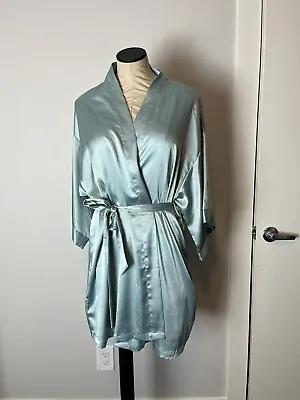 Victoria Secret Bride Robe M/L Something Blue Bridal Satin Rhinestone Pockets • $16.19