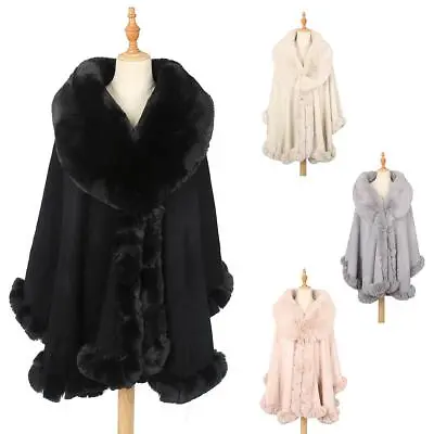 £39.99 • Buy Women Cape Wrap Poncho Fleece With Faux Fur Collar And Cuffs