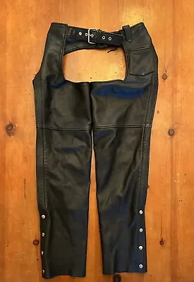 FMC Leather Chaps Size S Unisex Womens Mens Black Motorcycle Riding Pants Biker • $30