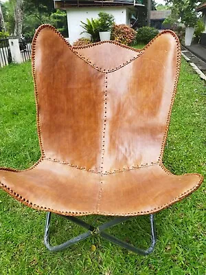 Vintage Butterfly Chair Genuine Handmade Hardy Leather High Back Relax Furniture • $180