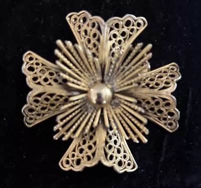 Vintage Maltese Cross Brooch Pendant Filigree Style Unsigned Lisner Metal Pin • $8