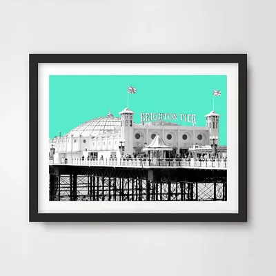 £10.79 • Buy BRIGHTON PIER GREEN POP ART PRINT Poster Home Wall Decor A4 A3 A2 Bright Colour