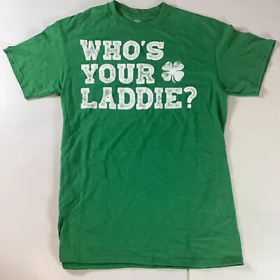 H Clothing Mens T Shirt Top Green Graphic T Shirt Who's Your Laddie Size Medium • $12.95