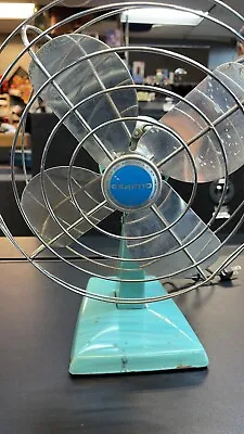 Vintage 1960’s Eskimo Turquoise Desk Table Fan Works 9” Blue Aqua Mod 101004 • $39.99