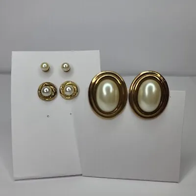 9ct Gold Pearl Studs 3 Pairs 375 Oval Round 17mm 9mm 4mm Yellow • £34.99