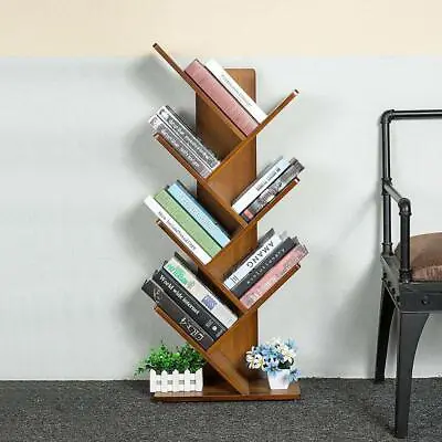 6 Shelf Tree Shape Free Standing Wooden Desk Book Magazine Display Study Rack • £23.70