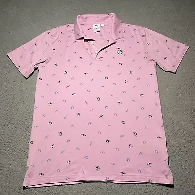 Puma Arnold Palmer Polo Shirt Mens Small Pink Short Sleeve All Over Print Logo • $29.99