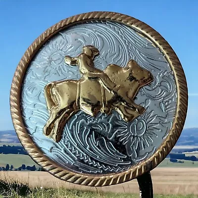 Vintage BULL RIDING  Cowboy Rodeo German Silver Belt Buckle • $23.99