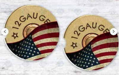 $4 • Buy Set Of 2 Shotgun Shell With Flag Customized Car Coasters