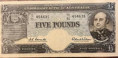 1954 Five Pound Pre-decimal Banknote Coombs/wilson • $21.50