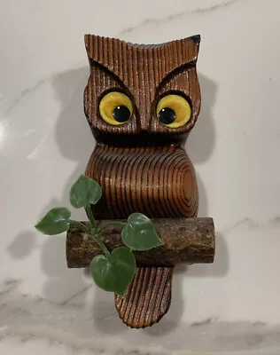 Mid Century Modern Carved Wooden Owl On A Branch Big Eyes BOHO • $19.74