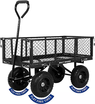 Heavy Duty Steel Garden Cart  Flat Free Tires 400 Lbs Capacity Removable Sides  • $137.99