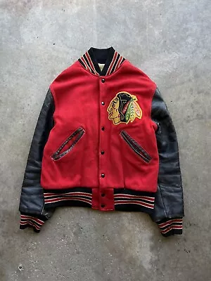 Chicago Blackhawks Vintage 70s NHL Hockey Wool Leather Varsity Letterman Jacket • $250