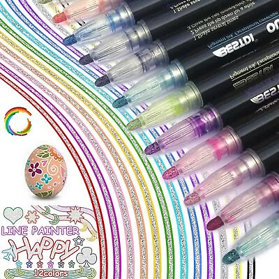 Outline Marker Pens 12 Colours Outline Pens Metallic Markers Glitter Pens • £6.49