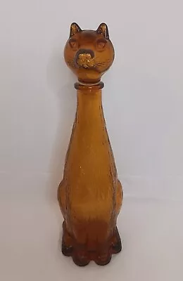 Vintage Mid Century Amber Glass Cat Figural Decanter Bottle 13 Inches Read • $65.99