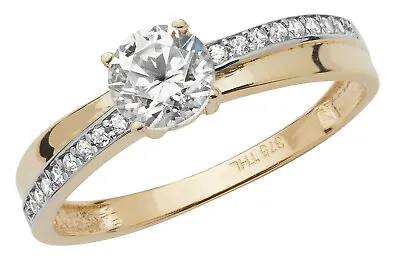 £84.95 • Buy 9ct Yellow Gold 0.50ct Solitaire Engagement Ring Size P - Simulated Diamond