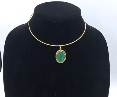 Vintage Malachite Torque Necklace Double Sided Natural Stone Goldtone Necklace • $26.05