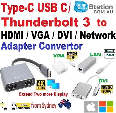 $10 • Buy Type C USB C Thunderbolt 3 To Dual HDMI /VGA /DVI /LAN Network Adapter Convertor