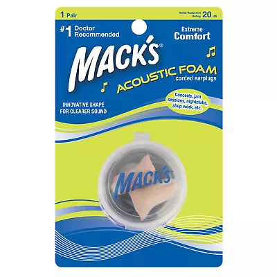 Macks Musicians Acoustic Foam Corded Earplugs 1 Pair NRR 20 • £2.45