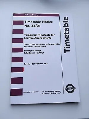 Sep-Dec 2001 Metropolitan Line London Underground Timetable London Transport  • £7.50