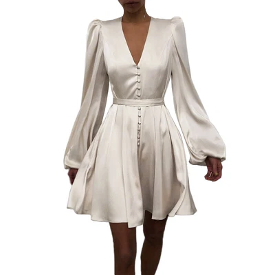 £13.21 • Buy Celmia Womens Sexy V-Neck Swing Skater Dress Mini Lady Party Evening Satin Dress