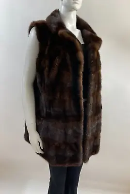 Sz L - Beautiful & Soft Extra Long Chestnut Brown BEN KAHN Mink Fur Vest Coat • $339.99