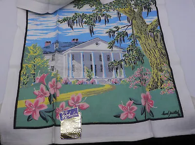 VINTAGE KAY DEE HAND PRINTS KITCHEN TEA TOWEL MANSION TREE FLOWERS 30.5 X 16 • $24.99