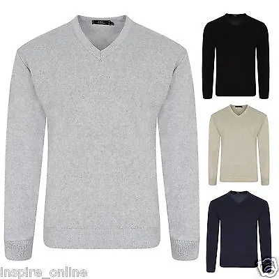 Mens V Neck Jumper Knitted Sweater Pullover Casual Formal Longsleeves Cottont Op • £14.49