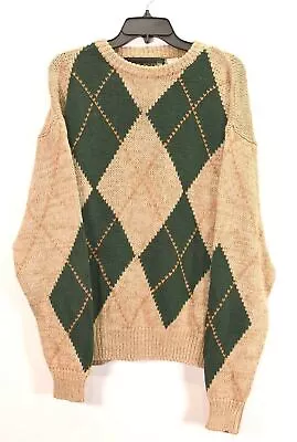 Vintage New River J Riggins Mens Argyle Check Crew Neck Knit Sweater Brown S • $34.19