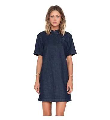 Marc By Marc Jacobs Denim Blue Dress Mandarin Collar Short Sleeve Size M • $58