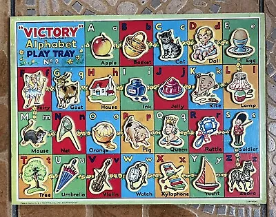 Vintage Victory G J Hayter & Co Wooden Jigsaw Puzzle Alphabet Play Tray EUC • $49.99