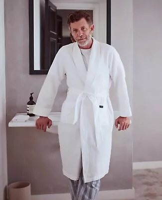 Savile Row Company Men's Luxury Lightweight White Cotton Waffle Dressing Gown • £54.95