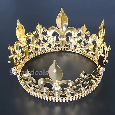 Men's Imperial Medieval Crystal Fleur De Lis King Crown Wedding Tiaras 11cm High • $50.50