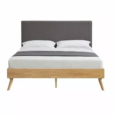 $688.64 • Buy Natural Oak Ensemble Bed Frame Wooden Slat Fabric Headboard Double