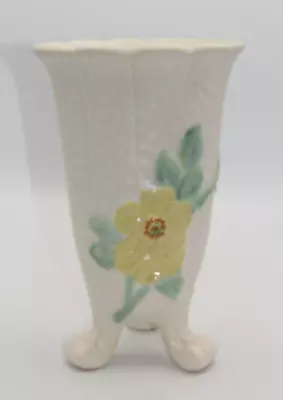 VINTAGE WELLER POTTERY 3-FOOTED WHITE VASE With YELLOW FLOWERS (7.75 ) • $39