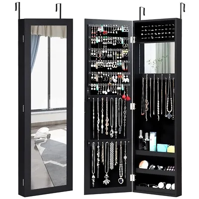 2-IN-1 Jewelry Cabinet Wall & Door Mounted Jewelry Armoire Full-Length Mirror • £54.95