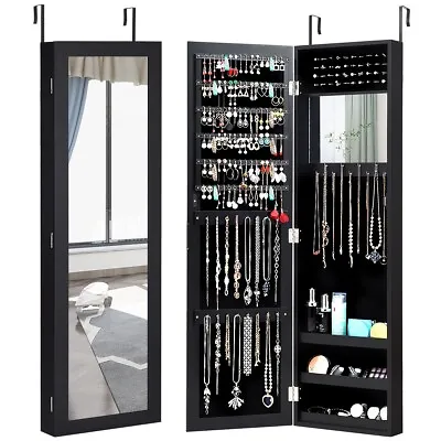 Wall-mounted Jewelry Storage Cabinet Door Hanging Jewelry Armoire W/ Full Mirror • £64.95