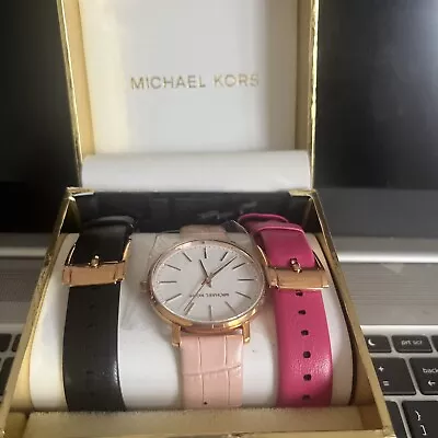 New Michael Kors Pyper Pink Leather Strap Watch 38mm Gift Set MK2775  • $75