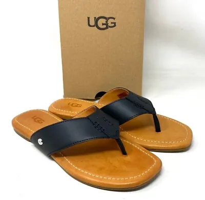 UGG Carey Flip Sandals Blue Leather Summer Essential Women's Size 1142177 BLK • $45.59
