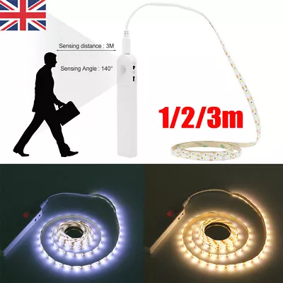 PIR Motion Sensor LED Strip Light Battery Wireless Cabinet Closet Stairs Lamp • £5.74