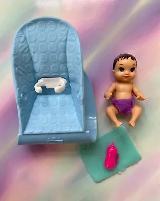 Barbie Skipper Babysitters Inc. Baby Girl Doll W/ Purple Diaper Rocker Blanket • $10.95