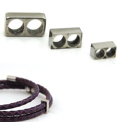 £4.61 • Buy Stainless Steel Two Holes Spacer Position Lock Multilayer Leather Bracelet 3,4,5