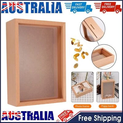 5in Photo Frame Wooden Piggy Bank Coin Saving Money Box For Kids Adults Gifts AU • $15.10